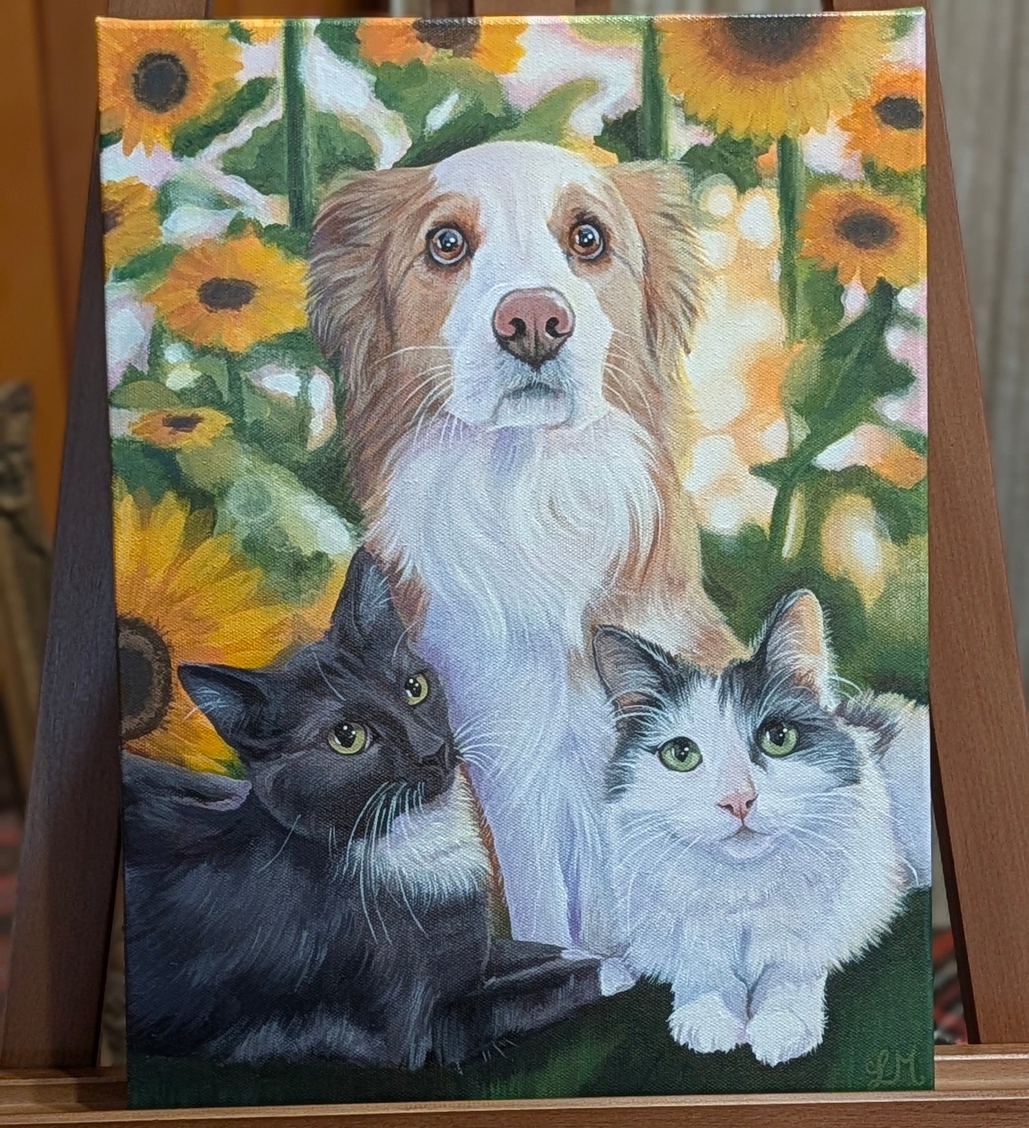 hand painted dog and cat portrait acrylics on canvas