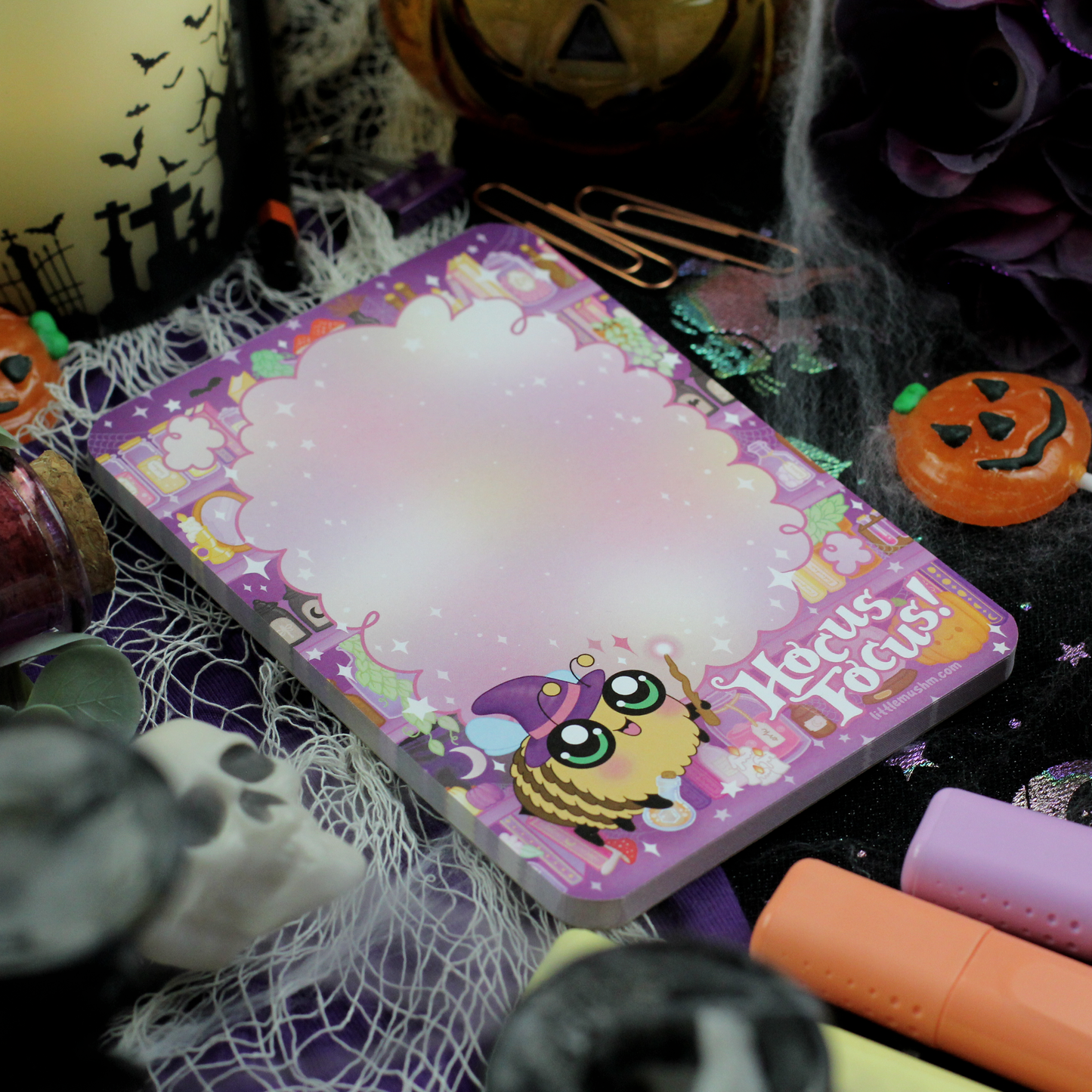 cute halloween bee themed notepad with the words Hocus Focus
